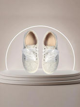 Girls White Glitter Sneakers with Satin Ribbon Laces